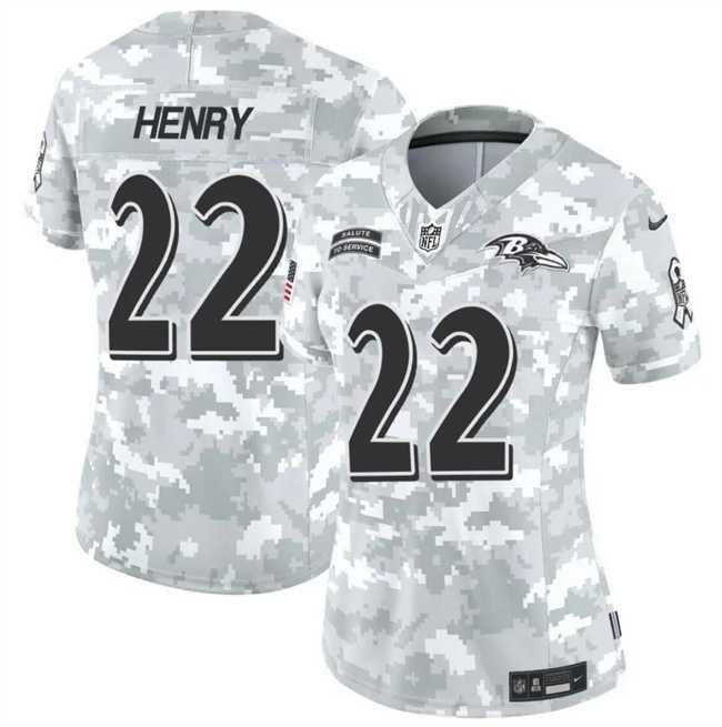 Womens Baltimore Ravens #22 Derrick Henry 2024 F.U.S.E Arctic Camo Salute To Service Limited Stitched Jersey Dzhi